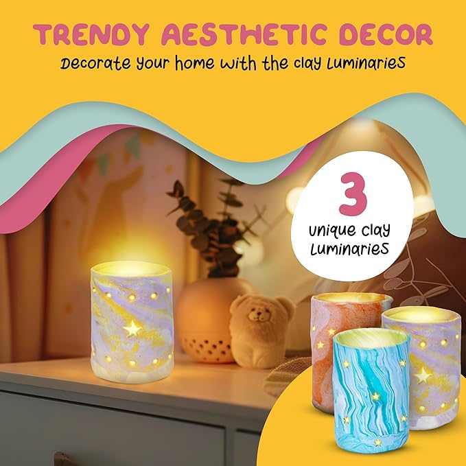 JOiFULi DIY Clay Luminaries Clay Craft Kit Gifts for Kids Girls Boys Teens for Kids Age 8 9 10 11 12