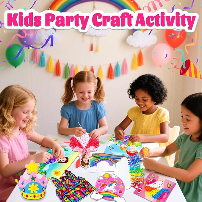 Unicorn Craft Box-12 Projects Fun Arts and Crafts for Kids Ages 4-8,Creative Educational Activity, No Mess Individually Packaged Travel Toys,Party Favors,Birthday Gift for Girls 3 4 5 6 7 8 Years Old