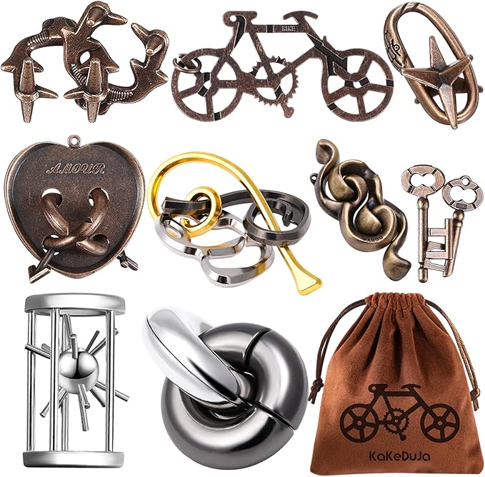 9 PCS Metal Puzzle for Adult Disentanglement Puzzles Lock Puzzle Games Set Gift for Adults Teenagers Kids