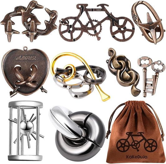 9 PCS Metal Puzzle for Adult Disentanglement Puzzles Lock Puzzle Games Set Gift for Adults Teenagers Kids
