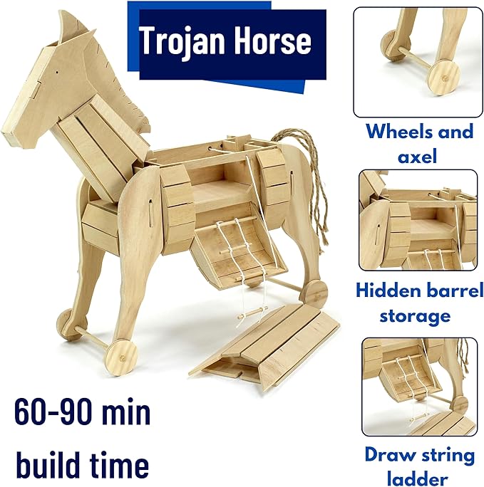 Pathfinders STEM Kit – Trojan Horse Model | DIY Wooden Craft Kit for Kids 10-14 | Girls Arts & Crafts STEM Gift | Ancient Greek History Project | Hands-On Educational Toy Engineering and Science