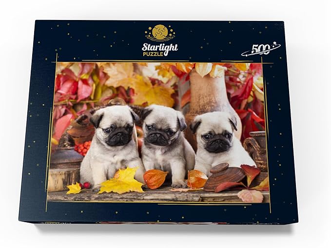 MyPuzzle Pug Puppies - Premium 500 Piece Jigsaw Puzzle - Made in USA