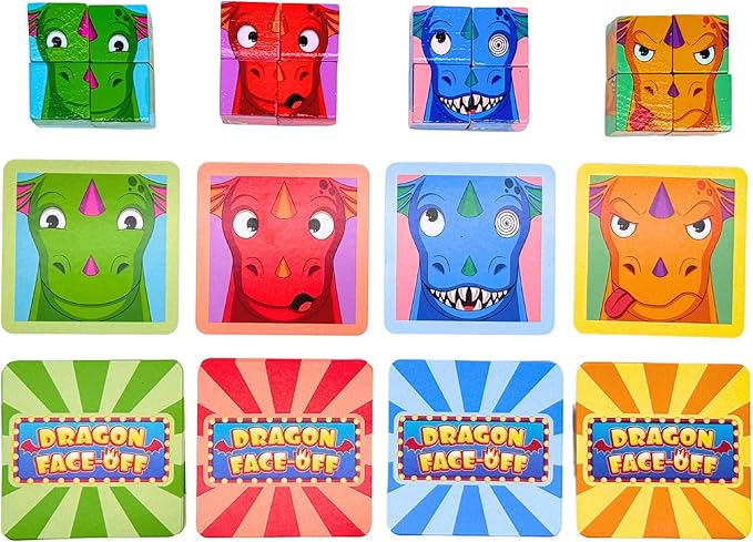 Dragon Face-Off Matching Game for Kids Ages 3+ – Build Silly Dragon Expressions with Wooden Blocks – Fun Preschool & Family Board Game – Easy to Learn, Educational Gift for Toddlers & Children