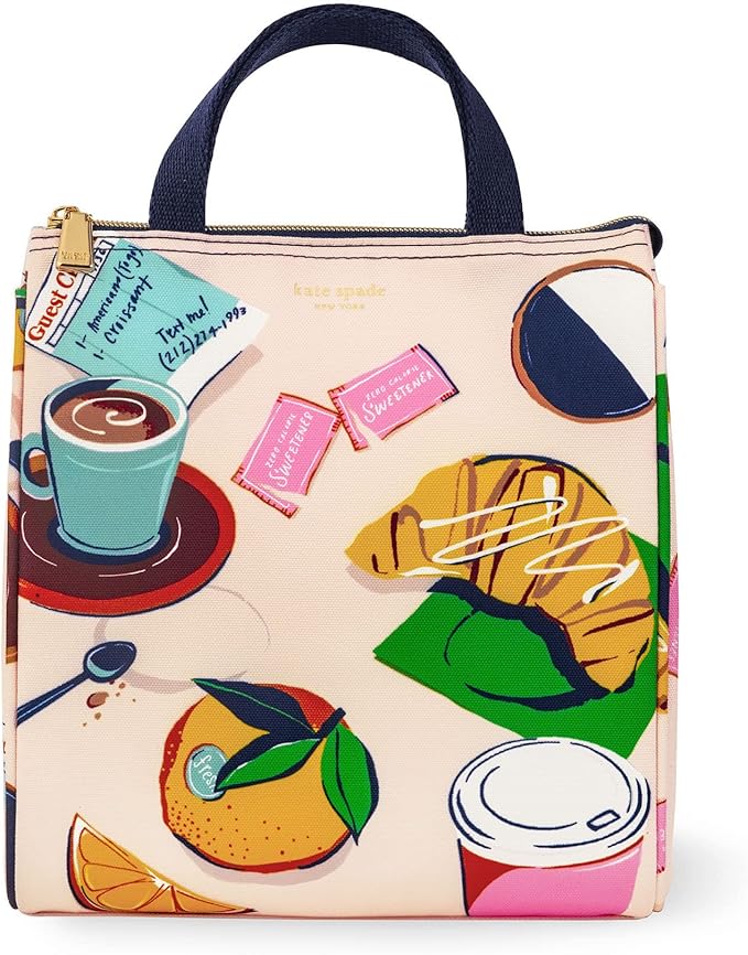 Kate Spade New York Cute Lunch Bag for Women, Large Capacity Lunch Tote, Adult Lunch Box with Silver Thermal Insulated Interior Lining and Storage Pocket, Rise and Shine
