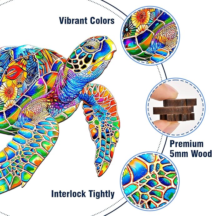 Wooden Jigsaw Puzzles, 300 Piece Sea Turtle Wood Puzzles, Wooden Puzzles for Adults and Teenagers, Uniquely Shaped Pieces, Challenging Puzzles for Puzzle Lover, Premium 5mm Wood
