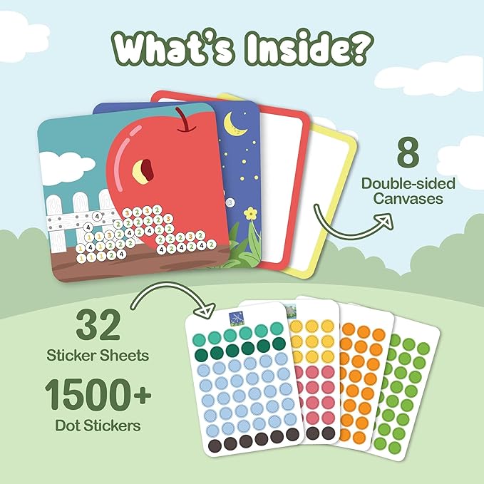 BINCA Dotties Dot Art Activity Kit, 1500+ Stickers, 8 Garden Animals Mess-Free Activities, DIY Dot Sticker Art for Toddlers, Kids Travel Activities, Craft Kits & Gifts for Boys & Girls Ages 4,5,6,7