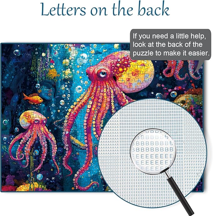 500 Piece Jigsaw Puzzle for Adults, Challenging Hard Puzzles for Kids and Teens Gift Choice Colorful Jellyfish (Colorful Octopus)