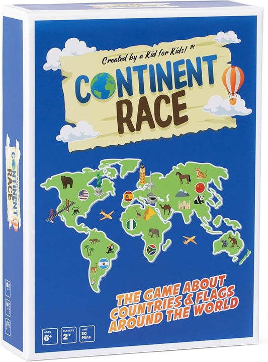 Continent Race Geography Educational Board Game for Kids, Tweens, Family, Friends, Teachers and Classrooms - Learn About Flags & Countries Around The World