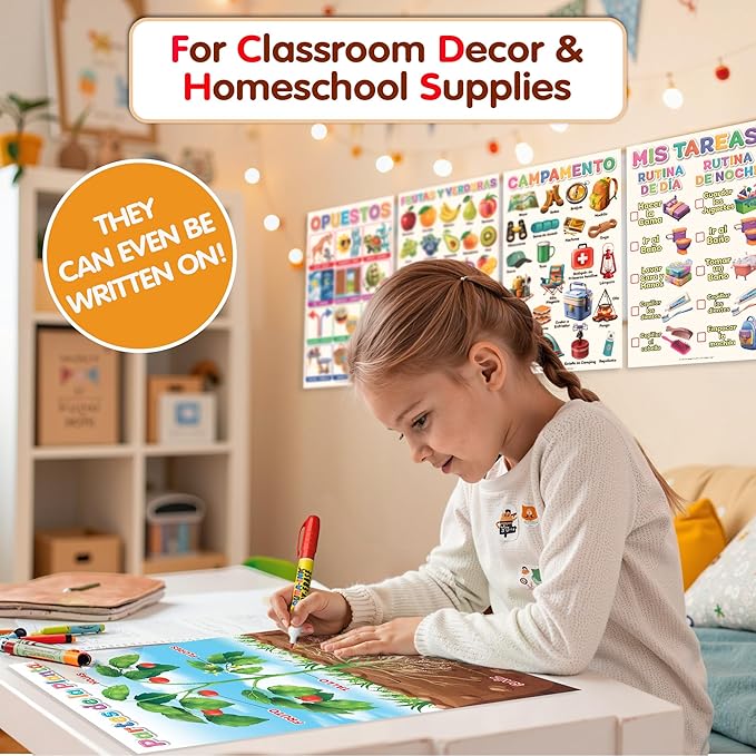 DeeDee's Workshop 16 Spanish Classroom Posters vol. 2, Spanish Learning for Kids, Spanish Classroom Decorations