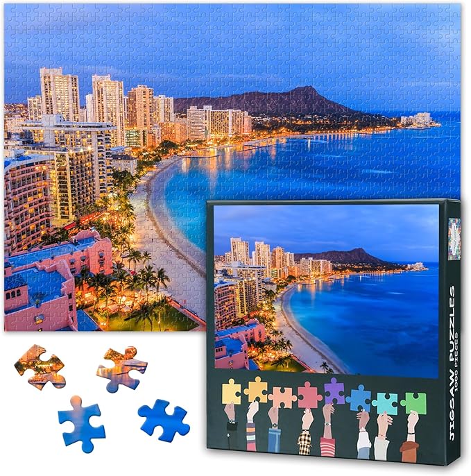 Puzzles for Adults 1000 Pieces - Jigsaw Puzzles Hawaii Seascape Art, 27.5x19.7 Inch Skyline of Honolulu Hard Impossible Challenging Puzzle Family Game for Men & Women (Home Decor Gift)