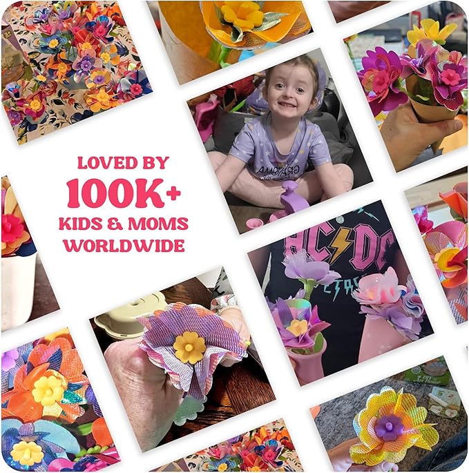 Fabric Flower Bouquets Toys for Girls - DIY Kits for Kids w/ Markers & Challenge Cards - Arts & Crafts for 3 4 5 6 7 8 9 10 Year Old Girl - Educational Toys - Art and Craft Kits for Girls