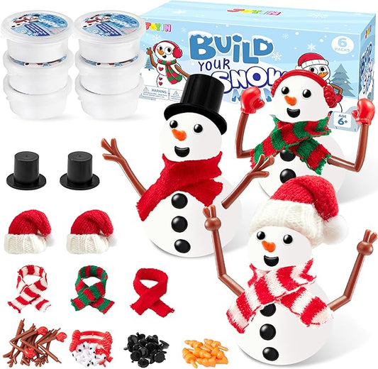 JOYIN Christmas Build a Snowman Craft Kit, 6 Pack Modeling Clay DIY Make a Snowman Kit for Christmas Arts and Craft Activities, Xmas Gift Stocking Stuffers for Kids, School Funny Toy Party Favor