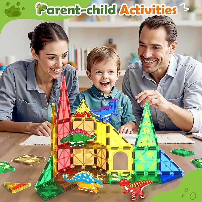 Dinosaur Toys Magnetic Tiles Jurassic Scenes Dinosaur World, Magnetic Blocks STEM Sensory Toddler Kids Games, Creative Toys Gifts for 3+ Years Old Boys Girls for Kids 3-5 5-7