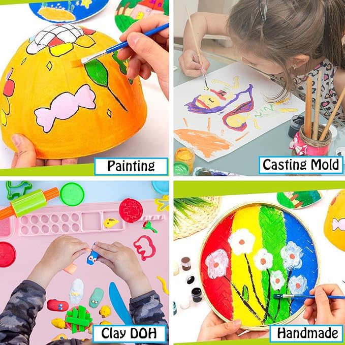 Painting Stations,Silicone Art Mat [1x Apron,1 Pair Oversleeve,20 Pieces Brushes] Painting Craft Mats 21"X17" with Detachable Cup for Resin for Kids Gift,Paint, Clay, DIY Projects