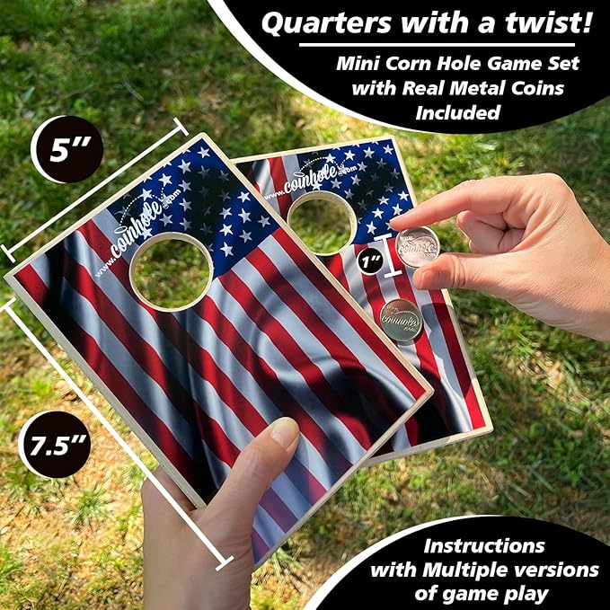Coinhole Desktop Coin Bouncing Party Game Set | Tabletop Cornhole Board Game | Small Cornhole Travel Game Includes Coins