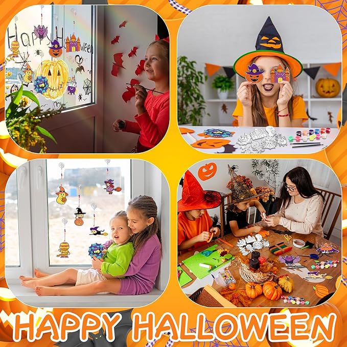 LIUBUJINGYING 36 Sets Halloween Glow in The Dark Suncatcher Kits Halloween Suncatcher Ornaments Decoration Pumpkin Boo Bat Luminous DIY Window Paint Art Suncatchers Trick or Treat Gift for Party