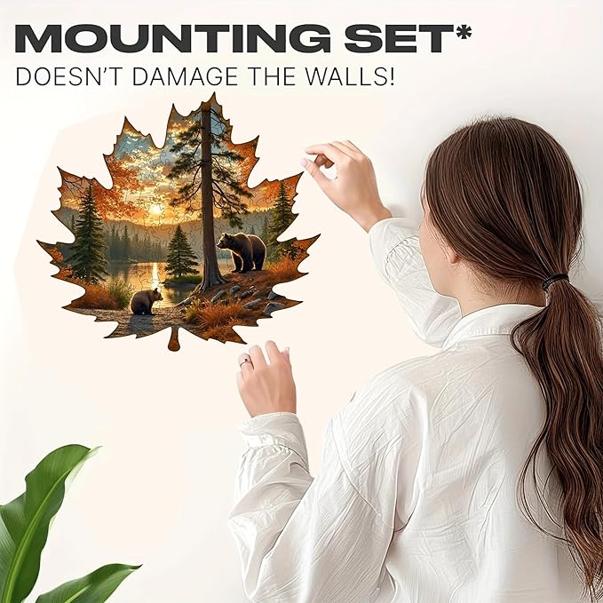 Wooden Puzzles, 205 Pieces Maple Leaf Jigsaw Puzzles, Unique Shaped Wooden Puzzle for Adults and Kids, Family Game (Maple Leaf, Royal)