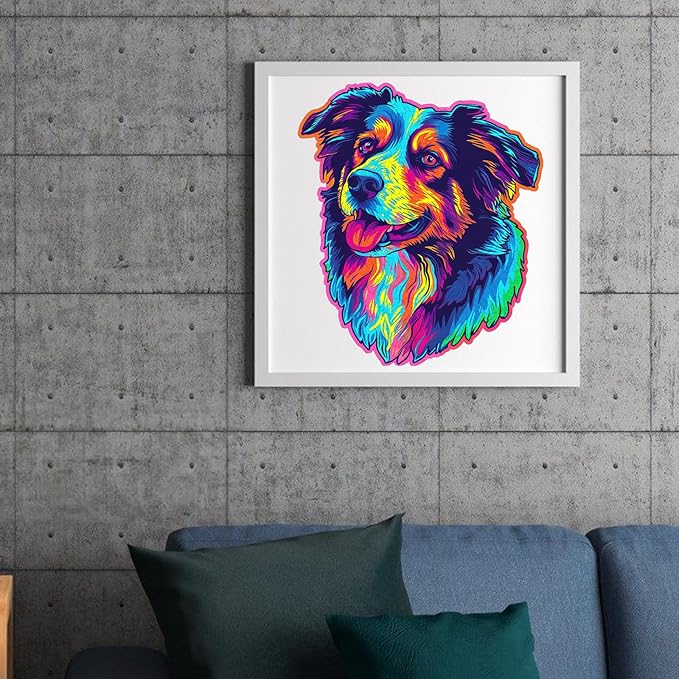 Australian Shepherd Dogs Wooden Puzzle 500 Pieces Stained Colorful Art Painting Jigsaw Puzzle for Adults, Birthday Mother's Father's Day Christmas for Family Game (14.9 * 17.1 in)