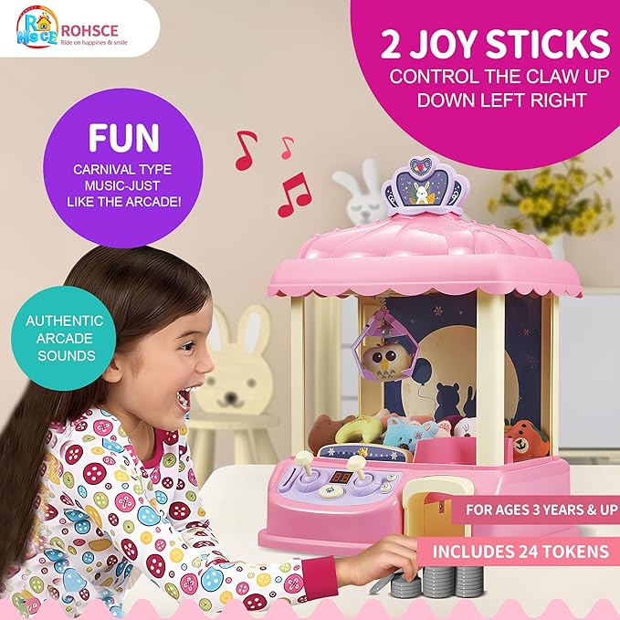 Kids Claw Machine, Girl Toys for Ages 8-13 Arcade Game Toy Claw Machine Electric Candy Vending Machine Toy with LED Lights & Adjustable Sound Birthday Gifts for 6 7 9 10 12 Years Old