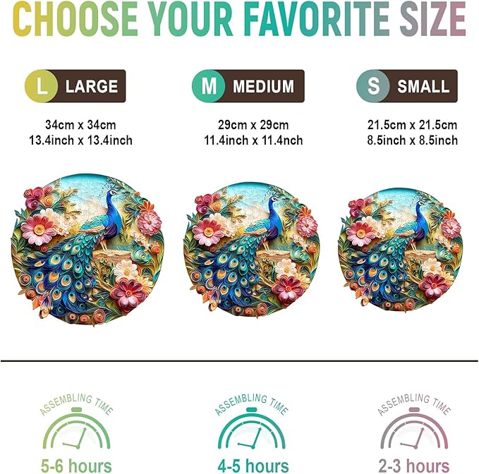 Wooden Puzzles for Adults, Unique Animal Shaped Adults Puzzle, Colorful Peacock Wooden Jigsaw Puzzles Adult, Challenging Creative Gifts Family Games 8.5 * 8.5in