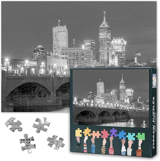 1000 Piece Puzzle for Adults Indianapolis City Skyline Night, Jigsaw Puzzles 1000 Pieces Challenge Cityscape Theme, 27.5x19.7 Inch Family Puzzle Game Night Gift (Black and White Series)
