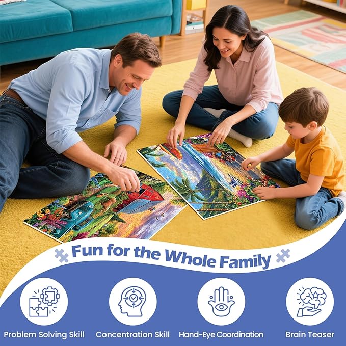 2 Pack 500 Pieces Puzzle for Adults, Beach Farm Puzzle for Adults Kids Seniors, Horse Dog Tractor Flower Jigsaw Puzzles 500 Pieces, No Dust Colorful Challenging Puzzles Family Game Gift 20.5 * 15