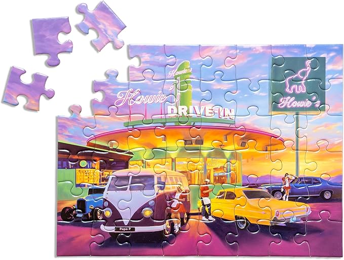 Large Piece Jigsaw Puzzle – Easy & Colorful, Dementia & Memory Activities for Seniors, Elderly Gifts, 48 Pieces, Howie's Drive-in