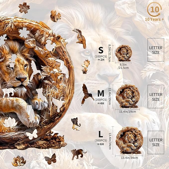 KAAYEE Wooden Puzzles for Adults, 3D Vision Effect Lion King Wooden Jigsaw Puzzles 200 PCS Unique Shape Wood Puzzle Adult, Birthday Father Mother Gifts for Puzzle Lover Family Game (M-11.4 * 11.4in)