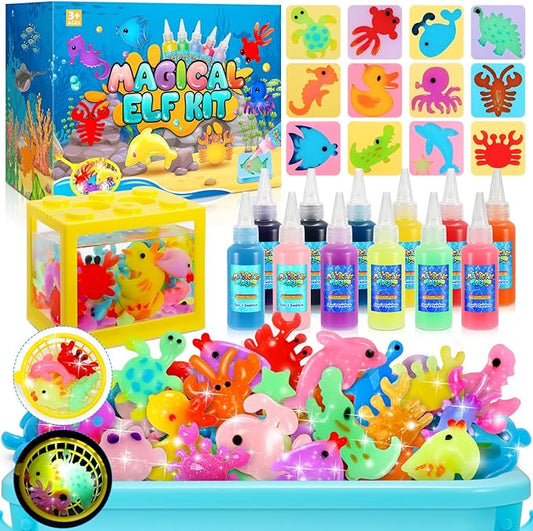 MDINGTD Magic Water Elf Toy Kit, DIY Magical Gel Art Crafts Kits with 12 Gels and 12 Molds, Make Your Own Creative Toys Party Favors Easter Christmas Birthday Gifts for Boys Ages 4-12