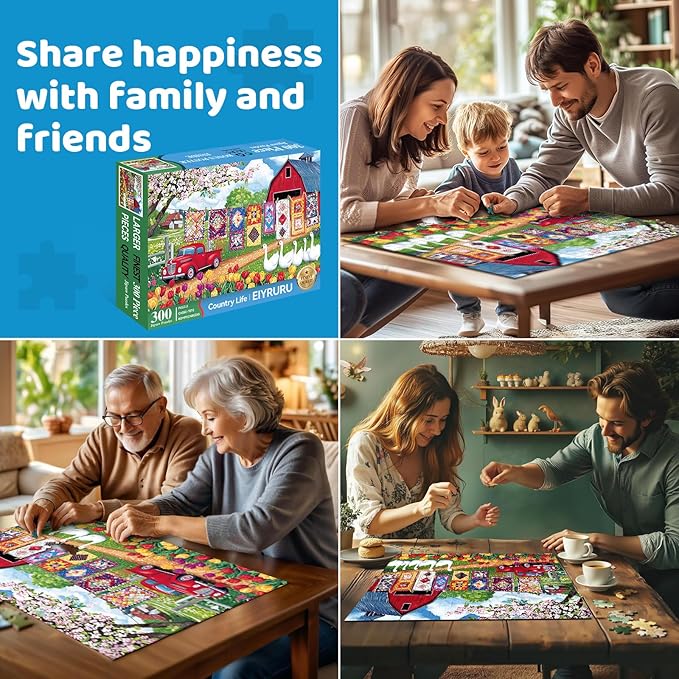 300 Piece Jigsaw Puzzle for Adults – Springtime Farmyard Delight with Quilts & Tulips– Challenging and Relaxing Puzzle for Game Nights, Gifts & Home Décor (20.5" × 15")