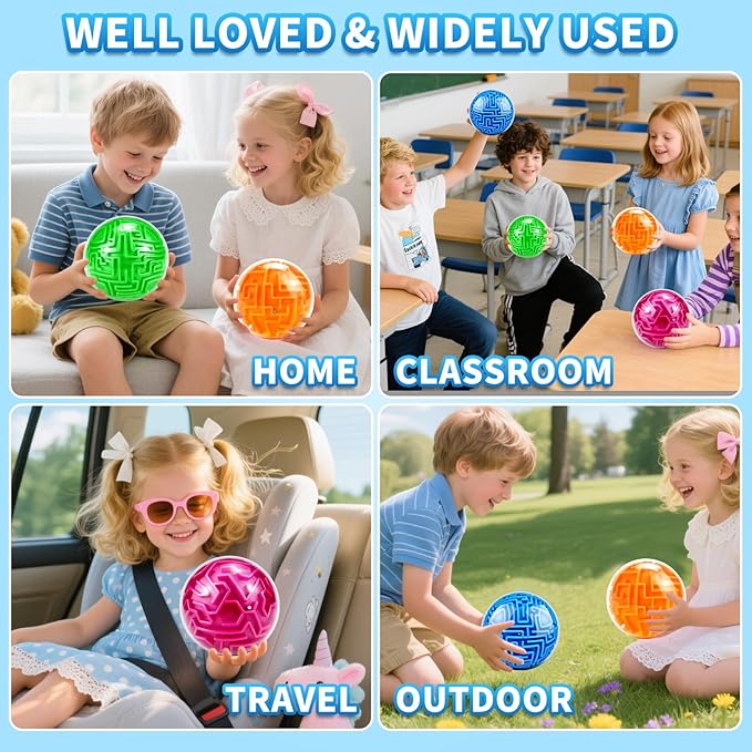 Hymaz 4 Pack 3D Puzzle Maze Ball, Magic Brain Teaser Puzzles Maze Game for Adults & Kids, Memory Sequential Gravity Cube Balls Educational Toys Family Play- Easy & Medium & Hard Challenges