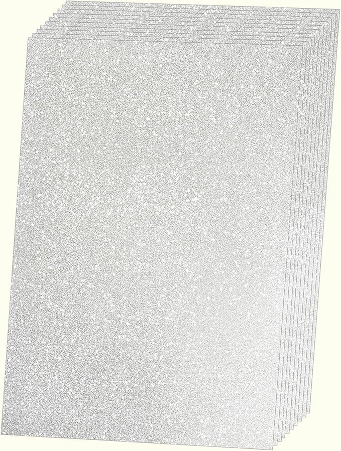 SALEMAR Silver Glitter Cardstock Paper for Cricut Sparkling Card Stock for Creating Holiday Greeting Card, Cake Toppers, Wedding Crafts, Paper Crafting, 250Gsm, 10 Sheets