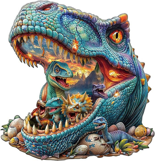 Jigfoxy Wooden Puzzle for Adults, Dinosaurs Jigsaw Puzzles for Adult, Unique Animal Shape Wood Cut Puzzles, Christmas Thanksgiving Gifts for Friends Family (S-8.5 * 8.2in-90pcs)