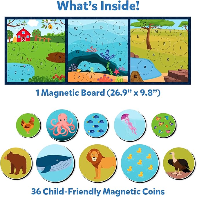 Skillmatics Magnetic Matching Activity - Letters, Numbers & Animals, Preschool Learning Toy & Game for Kids, 35+ Magnetic Pieces, Gifts for Boys & Girls Ages 3, 4, 5, 6