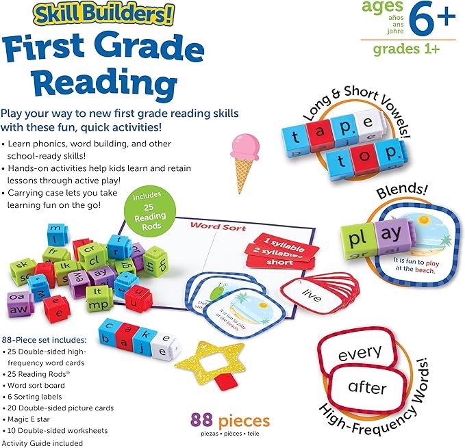 Learning Resources Skill Builders! 1st Grade Reading - 88 Pieces, Ages 6+ First Grade Learning Materials, Homeschool and Classroom Supplies, Reading Games for Kids