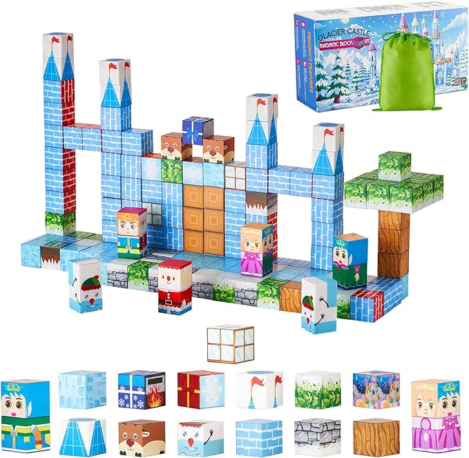 VEVOR Magnetic Blocks, 150 PCS Glacier Castle Set, Magnetic Building Cubes for Kids, STEM Montessori Sensory Toys for Christmas Birthday Gift, Construction Stacking Toy for 3+ Years Old Boys & Girls