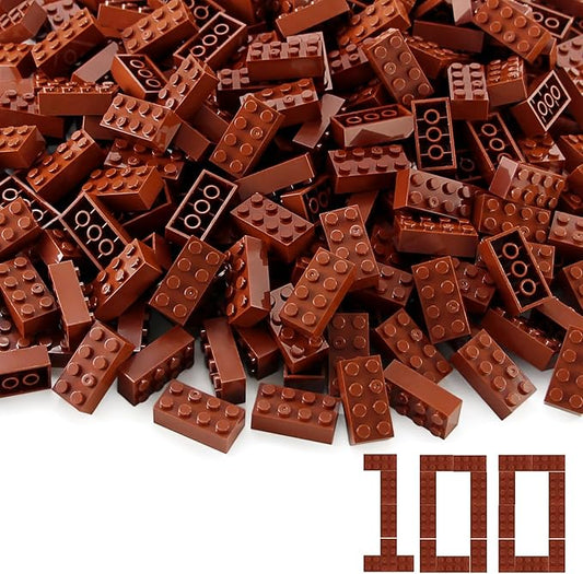 Feleph 100pcs 2x4 Bricks Reddish Brown Pieces Reddish Brown Parts Building kit Creative Play Set Classic Blocks Toy Compatible with 3001 Major Brands