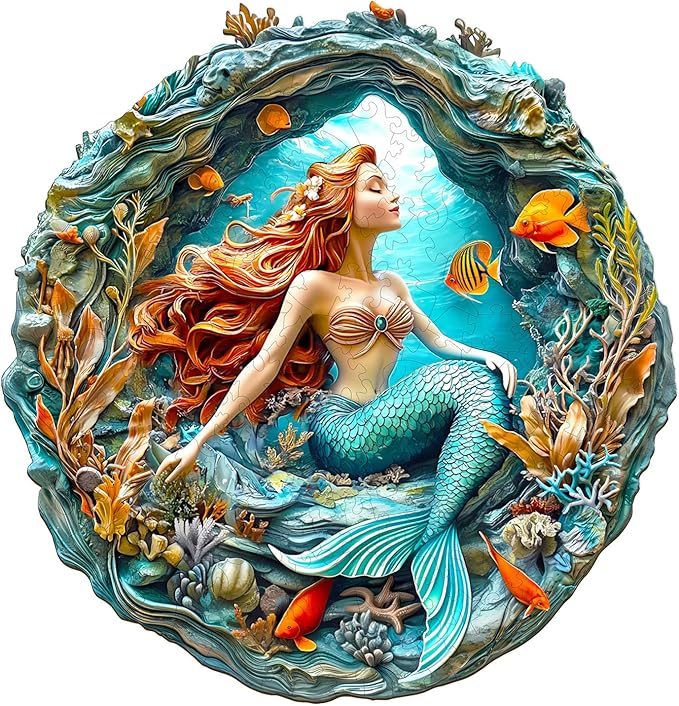 Wooden Puzzles for Adults, Wooden Jigsaw Puzzles for Adults Kids, Mermaid's Secret Cave Unique Shaped Wood Puzzles Adult, Creative Gifts for Friends Family Game, Home Decor(11.4 * 11.1in 200pcs)
