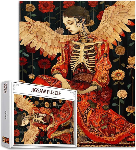 Tucocoo 1000 Pieces Jigsaw Puzzles for Adults Day of The Dead Painting Puzzle Skull Female Abstract Skeleton Art Puzzles for Challenging Family Activity Game Colorful DIY Puzzle Wall Decor Gifts