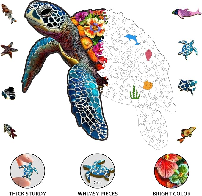 Wooden Puzzles for Adults, Sea Turtle Jigsaw Puzzle 500 Pieces-5MM Thickness,Unique Animal Shape Cut Puzzle, Fun Challenging Puzzles Family Game Gift