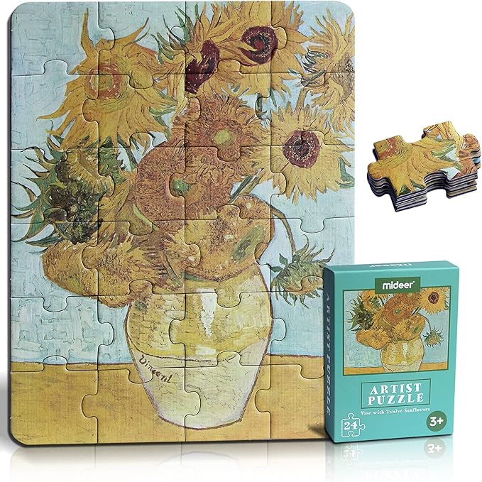 24 Pieces Twelve Sunflowers Puzzle, Toddler Artist Puzzles for Kids Ages 3-5, 4-8 Easy-an Intellectual Decompression Entertainment Game and Preschool Educational Learning Toys