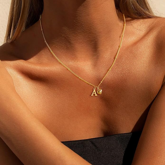 M MOOHAM Heart Initial Necklace for Women Girls - 14K Gold Plated Letter A-Z Pendant Necklace Dainty Heart Necklaces Tiny Initial Necklaces Birthday Gifts for Women Jewelry