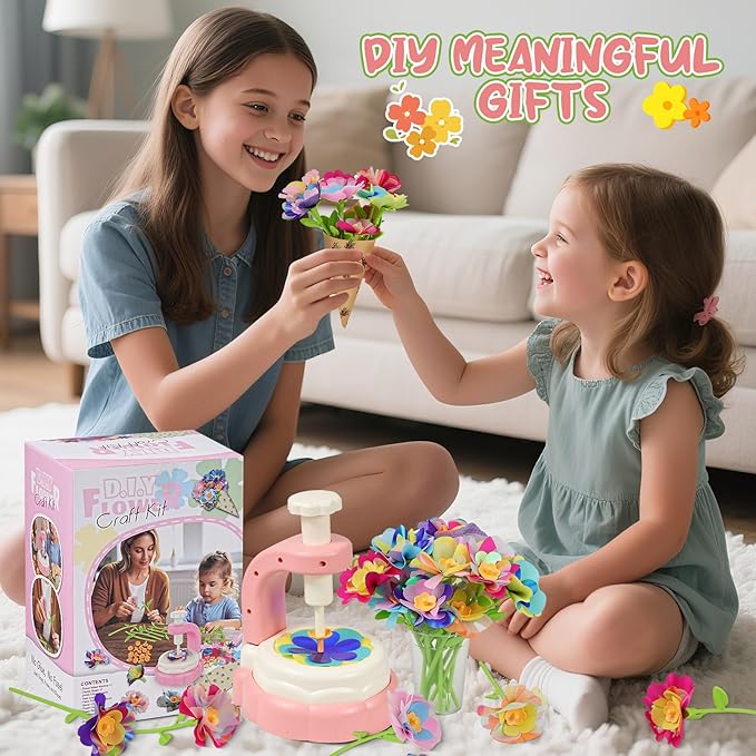 yewfall DIY Fabric Flower Craft Kit for Kids - Build Your Bouquet, Arts and Crafts for Girls Age 4-8, Educational Learning Toys Birthday Gifts