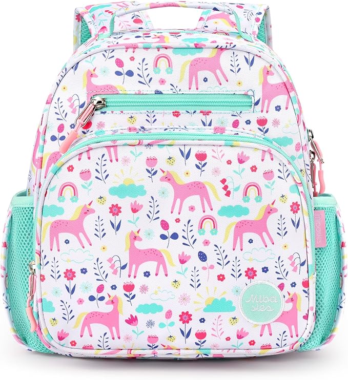 mibasies Toddler Backpack for Girls 2-4: Cute Kids Backpacks for Girls - Preschool Kindergarten Backpack - Unicorn Garden Turquoise
