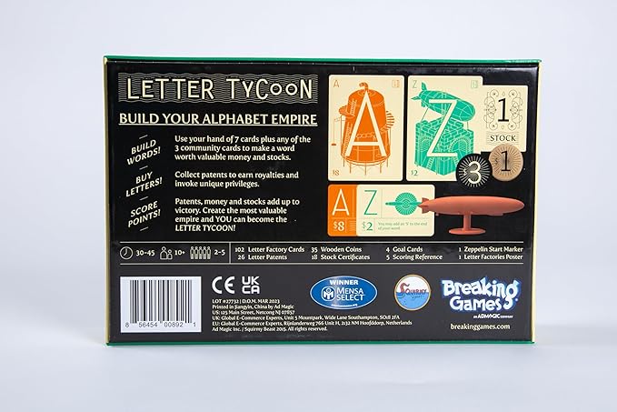 Letter Tycoon: Mensa Select Word-Building Strategy Game for Families and Friends, Ages 10+, 2-5 Players