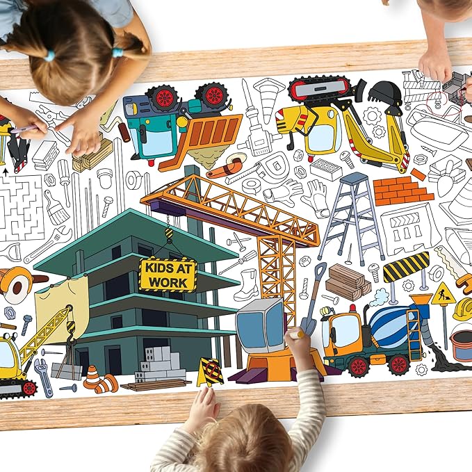 Gatherfun Construction Party Giant Coloring Poster - 31.5x 72 Inches - Versatile Classroom Wall Décor & Birthday Activity - Construction Poster or Table Cover for School Parties and Special Events