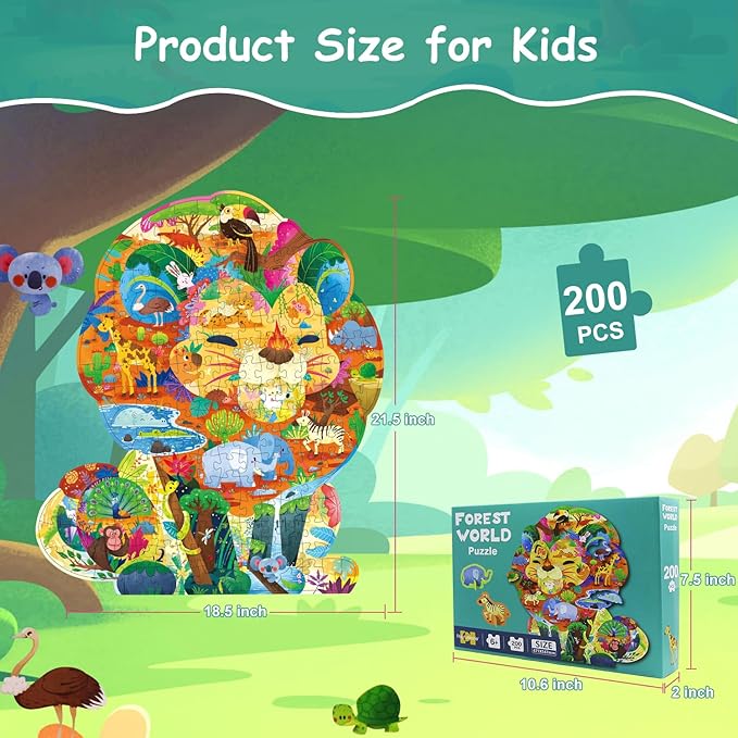 Animal Puzzles for Kids Ages 6-8 200 Piece Lion Jigsaw Puzzles Unique Animal Shape Floor Puzzle Ages 8-10 Learning Educational Toys Birthday Gift for Boys Girls Ages 10-12
