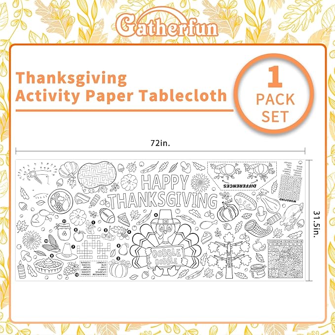 Family Fun Thanksgiving Activity Poster - 31.5 x 72 Inches, Turkey-Themed Thanksgiving Day Party, Versatile Paper Coloring Banner/Table Cover for Fall School Parties and Special Events Decoration