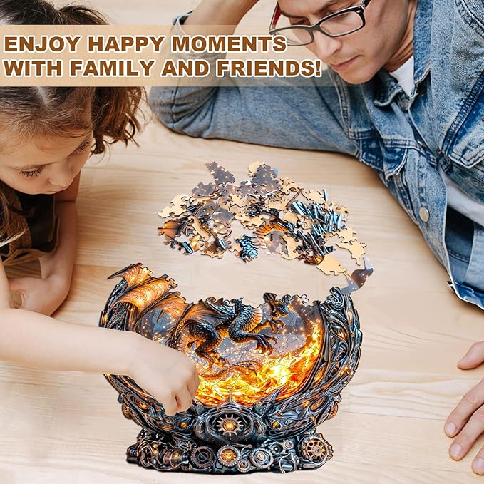 WOODBESTS Wooden Puzzles for Adults, Magic Ball Fire Dragon Wood Puzzles Adult(180 Pieces, M, 11.4 * 10.5in), Unique Shape Wooden Animal Jigsaw Puzzles, Birthday Gifts for Adults Family Game