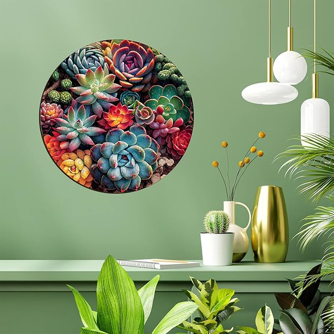 Wooden Puzzles for Adults, Mandala Succulent Plants 244 Pieces Wooden Jigsaw Puzzle, Perfect for Family Game Nights, Unique Shape Best Gift 11.8 * 11.8in, Large